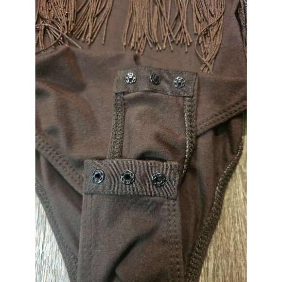 Verdusa Fringe Trim Sleeveless Bodycon Halter Bodysuit Top Brown Size Small NWOT - Picture 9 of 11